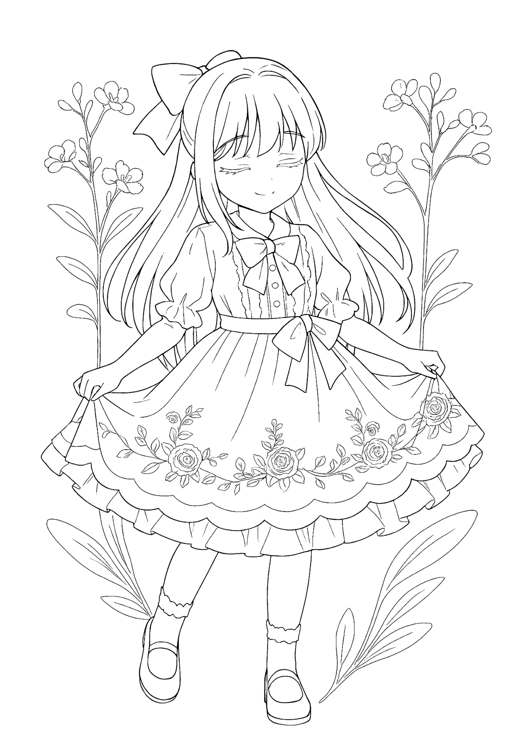 【無料ぬりえ】ドレスでお辞儀するかわいいプリンセス